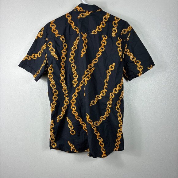 Father Sons Stretch Slim Fit Black Gold Chain Print Short Sleeve Shirt XXL Retro - Picture 6 of 6